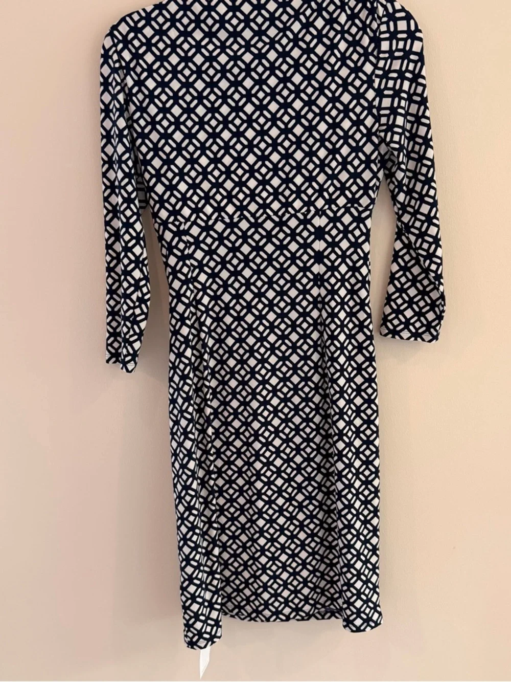 Ralph Lauren Navy and White Geometric Long-Sleeve Stretchy Dress - Picture 2 of 5
